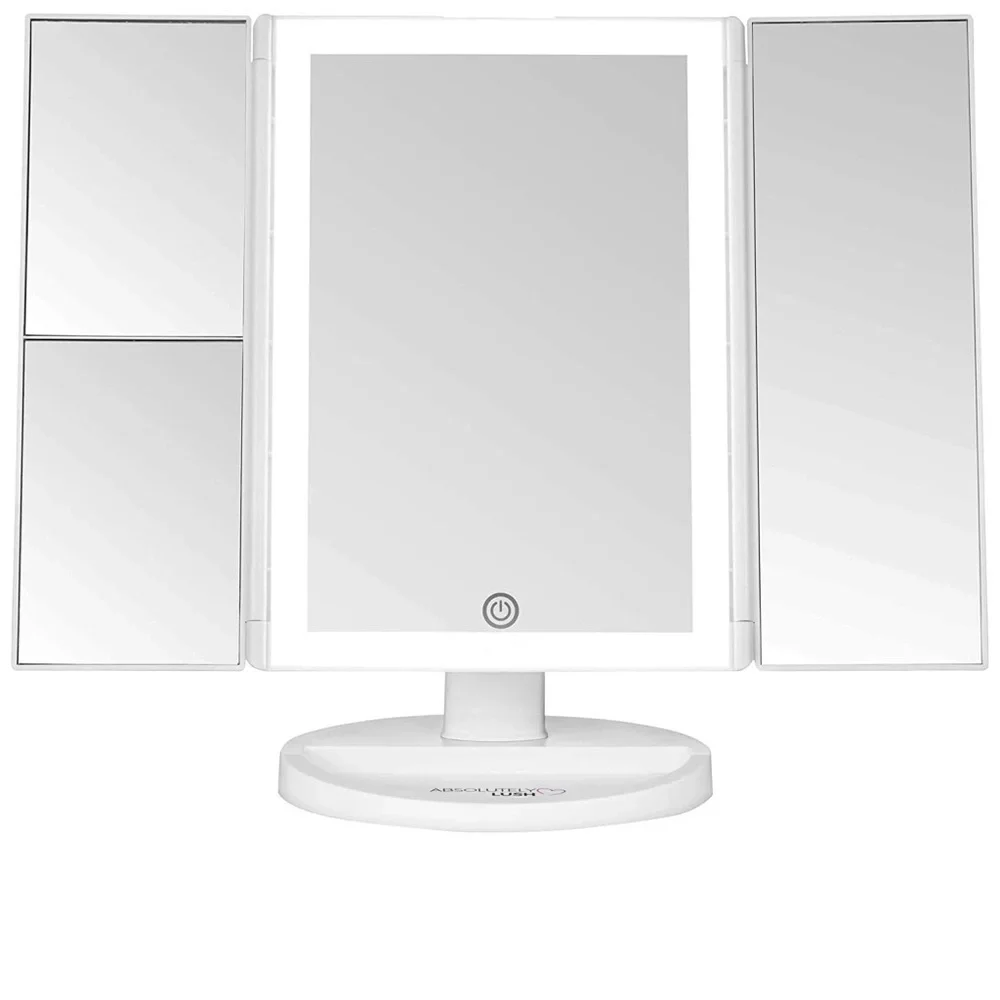 Absolutely Lush Dimmable LED Lighted Trifold‎ Makeup Mirror White Vanity Magnify
